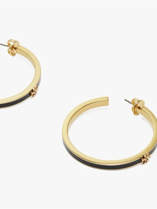 Tory Burch Gold and Black Enamel Hoop Earrings - Picture 3 of 4